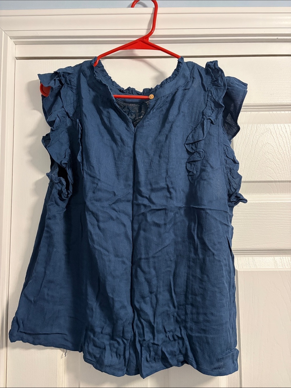 Democracy Navy Blue Ruffle Sleeve Blouse